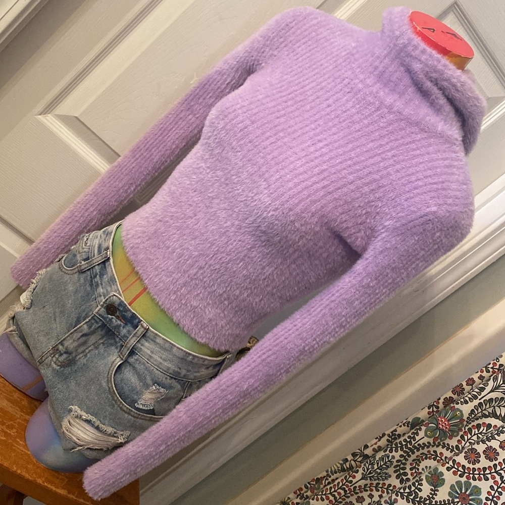 Zara Purple Pastel Soft Knit Fuzzy Hoodie Sweater Cropped Top - Picture 4 of 15